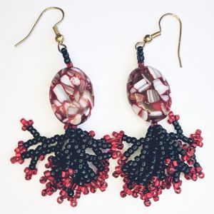 Mother of Pearl & beadwork dangle earrings